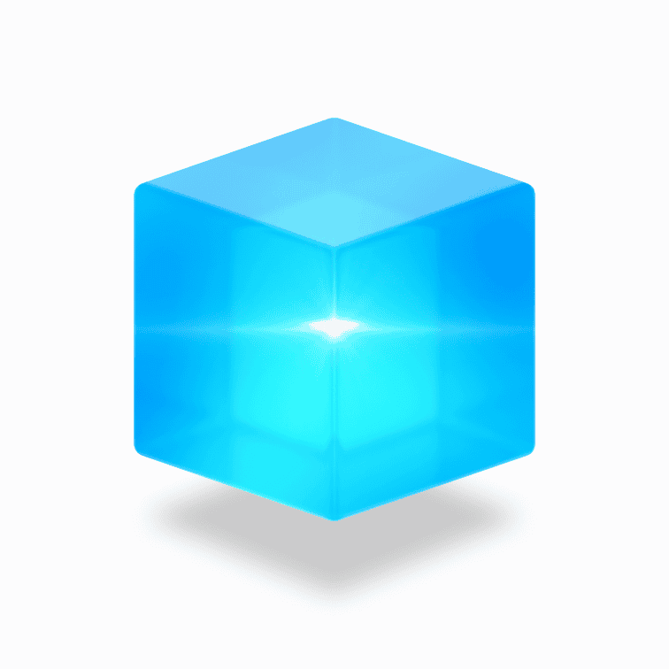 image of a floating translucent illuminated blue cube